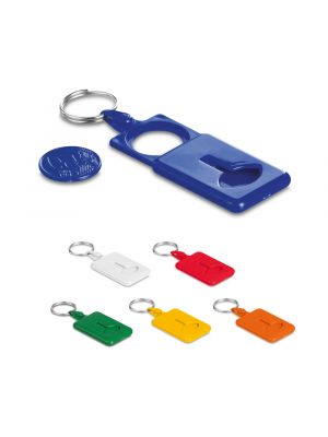 Porta-chaves com moeda de orevall de plástico com vista publicitária 2