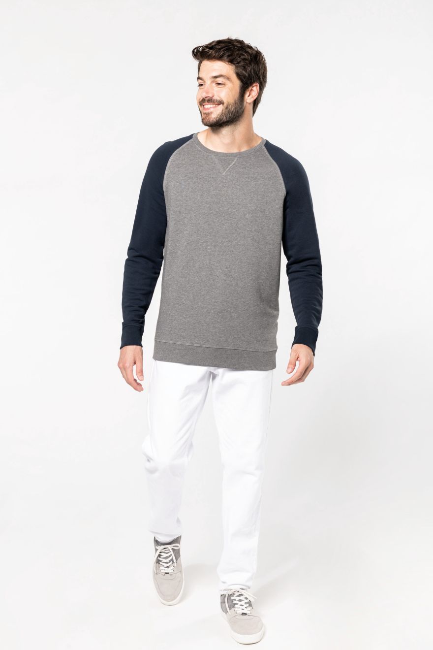 Sweatshirt BIO bicolor de homem com decote redondo e mangas raglan Manga comprida