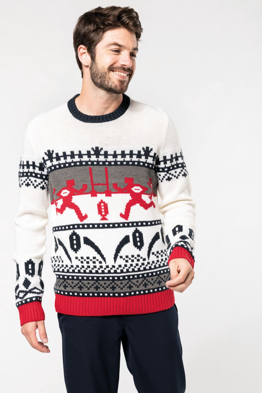 Pullover de Natal com padrão de râguebi Manga comp