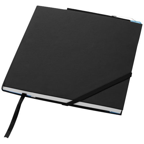 Libretas con banda elastica delta plus de cartón con publicidad vista 1