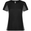 T shirts de desporto roly shangai woman poliéster preto chumbo escuro com logótipo imagem 1