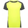 T shirts de desporto roly zolder woman poliéster amarelo fluorescente preto vigore com logótipo imagem 1